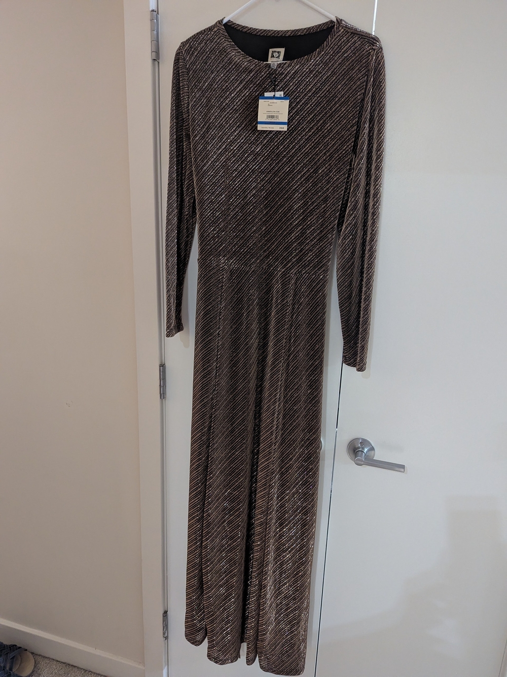 Anne Klein Shimmery Brown Long-Sleeve Maxi Dress, NWT, Size XL or Size 16